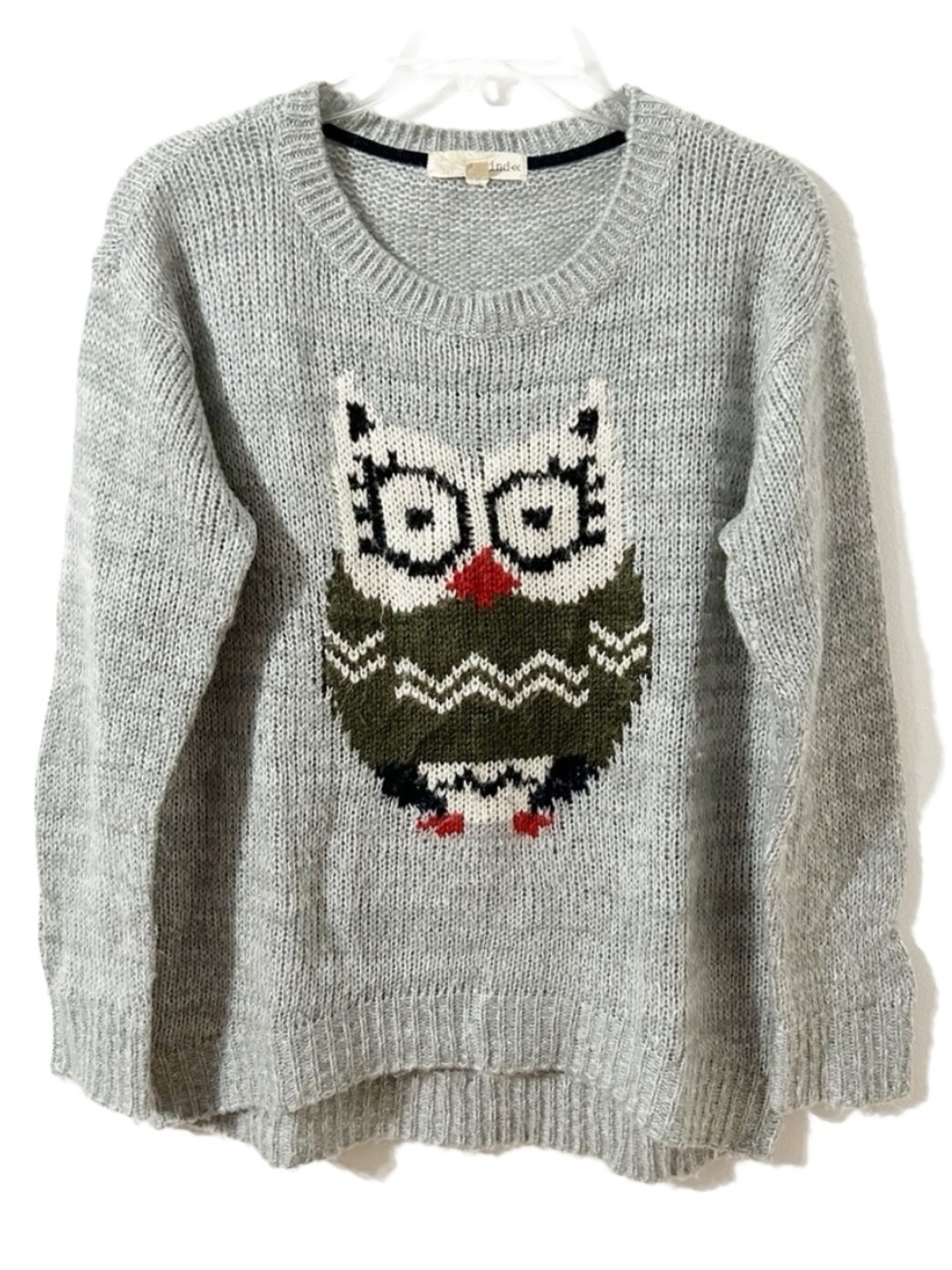 Rewind Owl 🦉 Graphic Crewneck Pullover Acrylic Sweater Long Sleeve High Low Hem